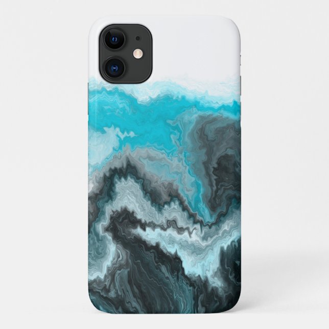Aqua Blue Grey and Black Waves Abstract Modern Art Case-Mate iPhone Case (Back)