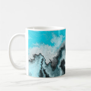 Aqua Blue Grey and Black Waves Abstract Modern Art Coffee Mug