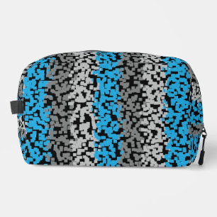 Aqua blue, grey black digital pixelated stripes dopp kit