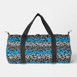 Aqua blue grey black digital pixelated stripes duffle bag