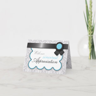 Aqua Blue & Grey Damask Elegant Thank You Cards