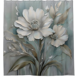 Aqua Blue Grey Modern Floral Shower Curtain