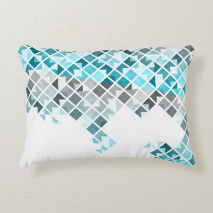 Aqua Blue, Grey & White Geometric Pattern Decorative Cushion
