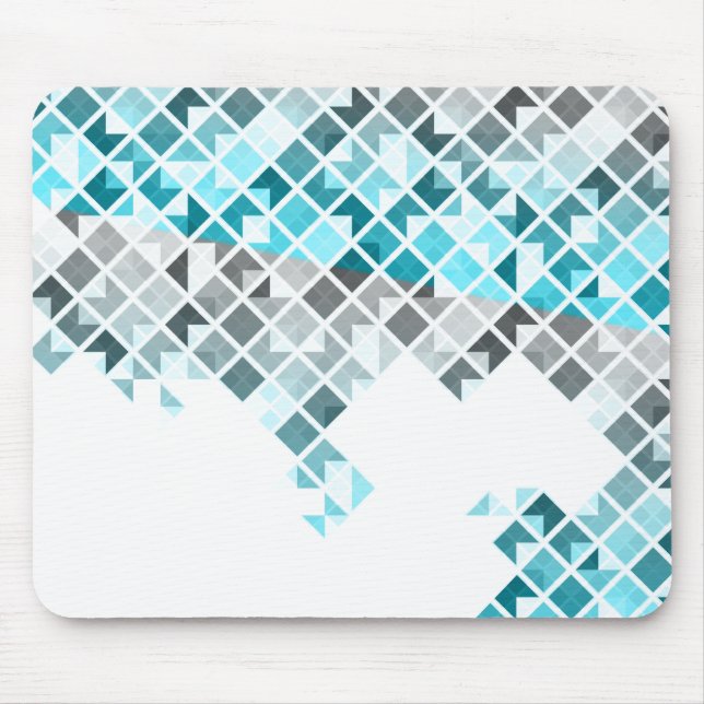 Aqua Blue, Grey & White Geometric Pattern Mouse Mat (Front)