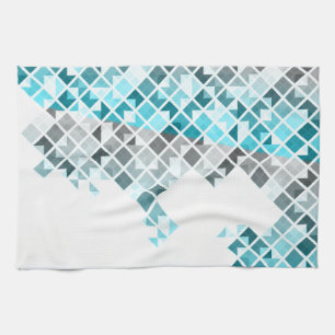 Aqua Blue, Grey & White Geometric Pattern Tea Towel