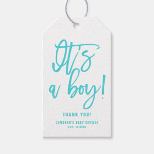 Aqua Blue Hand Lettered It's a Boy Baby Shower Gift Tags