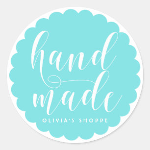 Aqua Blue Hand Made Modern Calligraphy Business Classic Round Sticker