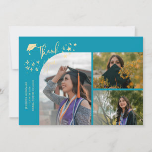 Aqua Blue Hand Written Thank You Multi Photo Announcement