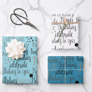 Aqua Blue Happy Birthday Wrapping Paper Sheet