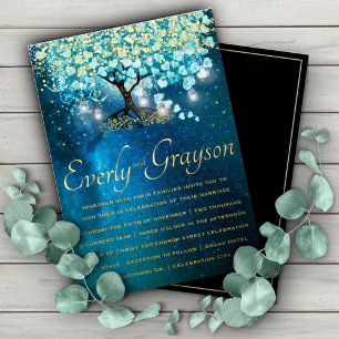 Aqua Blue Heart Leaf Tree Gold Wedding