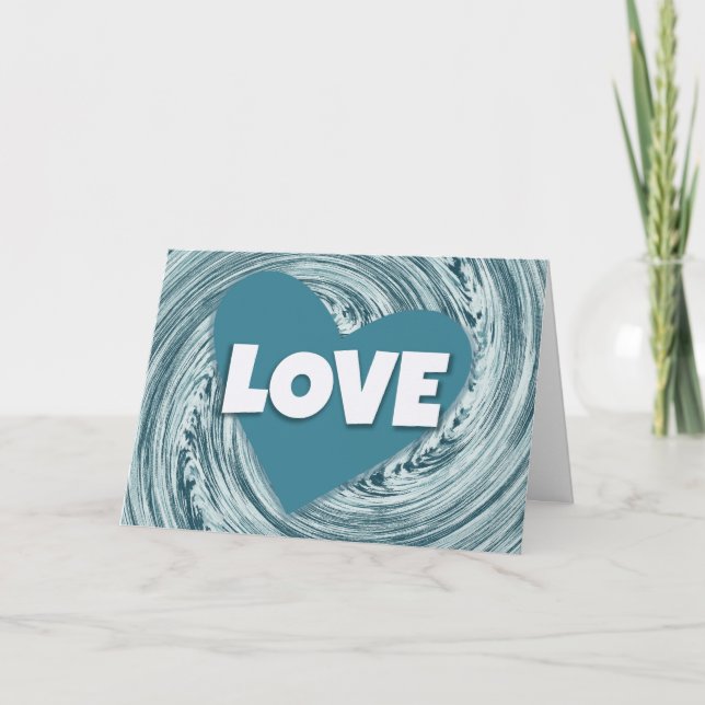Aqua Blue Heart of Love Valentine's Day Card (Front)