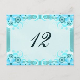 Aqua Blue Hibiscus Wedding Table Number Card