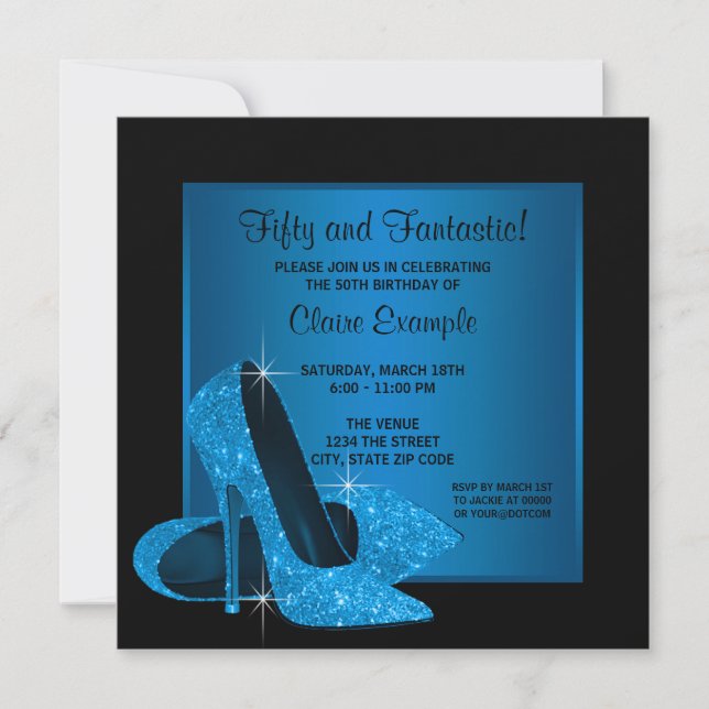 Aqua Blue High Heels Womans Birthday Party Invitation (Front)