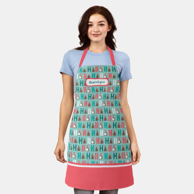 Aqua Blue Ho Ho Ho Armadillo Apron (Worn)