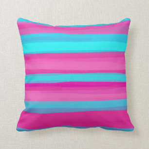 Aqua Blue Hot Pink Stripes Cushion