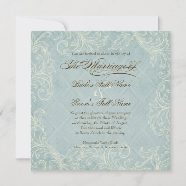 Aqua Blue Hydrangea Swirl Floral Flower Wedding Invitation (Front)