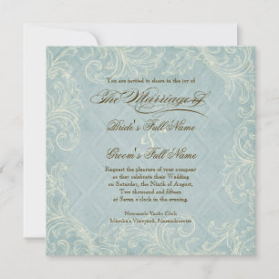 Aqua Blue Hydrangea Swirl Floral Flower Wedding Invitation