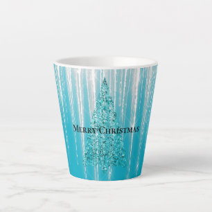Aqua Blue Icicles Sparkle Christmas Tree Latte Mug