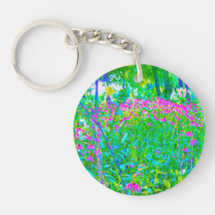 Aqua Blue Impressionistic Garden Landscape Key Ring