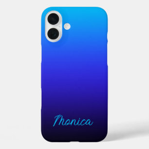 Aqua Blue Indigo and Black Ombre iPhone 16 Plus Case