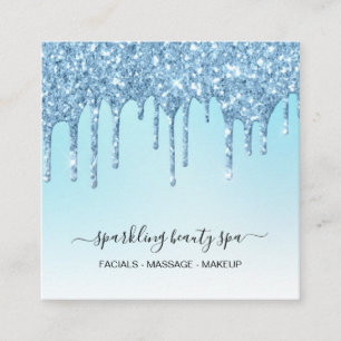 *~* Aqua + Blue Indigo Drip Dripping GLITTER AP7 Square Business Card