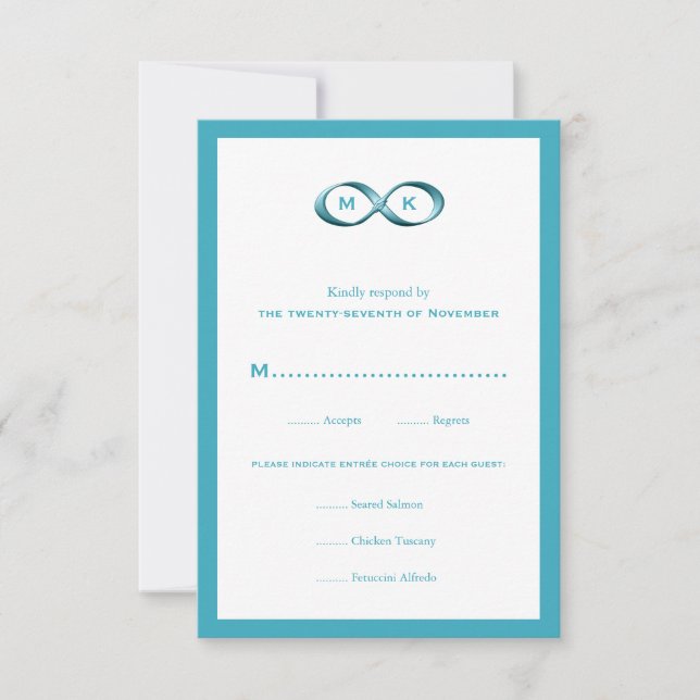 Aqua Blue Infinity Hand Clasp Wedding RSVP Card (Front)