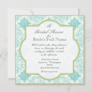 Aqua Blue Iris Quatrefoil - Bridal Shower Invite