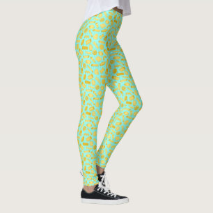 Aqua Blue Italian Pasta Shapes Restaurant Waitress Leggings