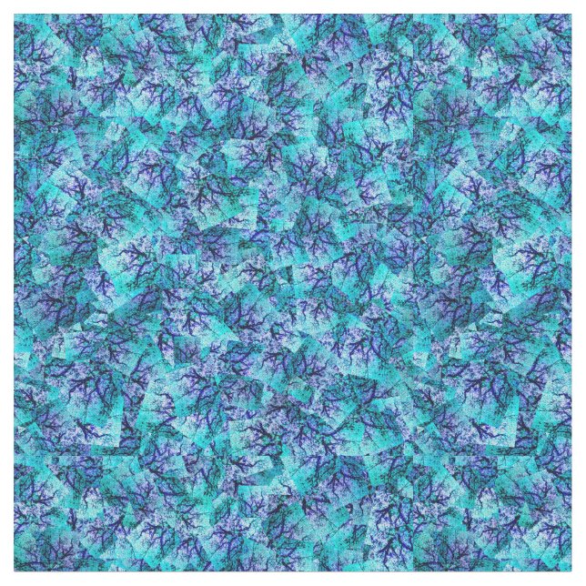 Aqua Blue Jacaranda Tree Abstract Design, Fabric (Close Up)