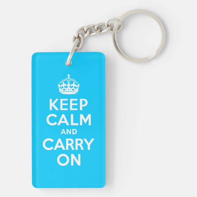 Aqua Blue Keep Calm and Carry On Key Ring (Back)