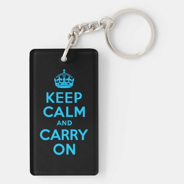 Aqua Blue Keep Calm and Carry On Key Ring (Back)