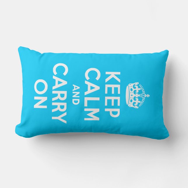 Aqua Blue Keep Calm and Carry On Lumbar Cushion (Front)