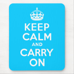 Aqua Blue Keep Calm and Carry On Mouse Mat