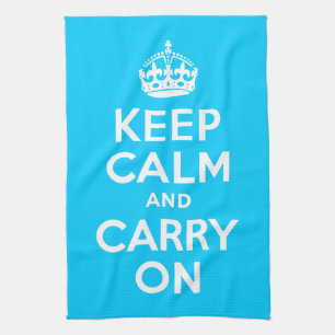 Aqua Blue Keep Calm and Carry On Tea Towel