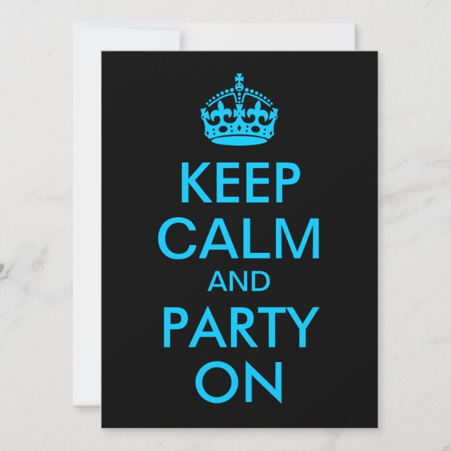 Aqua Blue Keep Calm and Party On Invitation (Front)