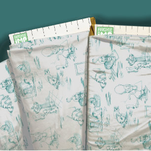 Aqua Blue Kitty Cat Bathroom Toile Fabric