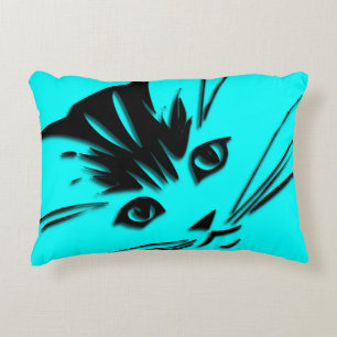 Aqua Blue Kitty Cat Face Decorative Cushion