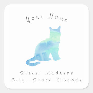Aqua Blue Kitty Square Sticker