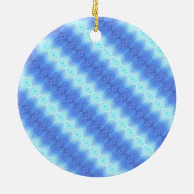 Aqua Blue Knit Crochet Stripe Texture Pattern Ceramic Tree Decoration (Back)