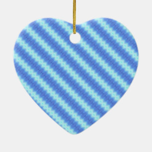 Aqua Blue Knit Crochet Stripe Texture Pattern Ceramic Tree Decoration