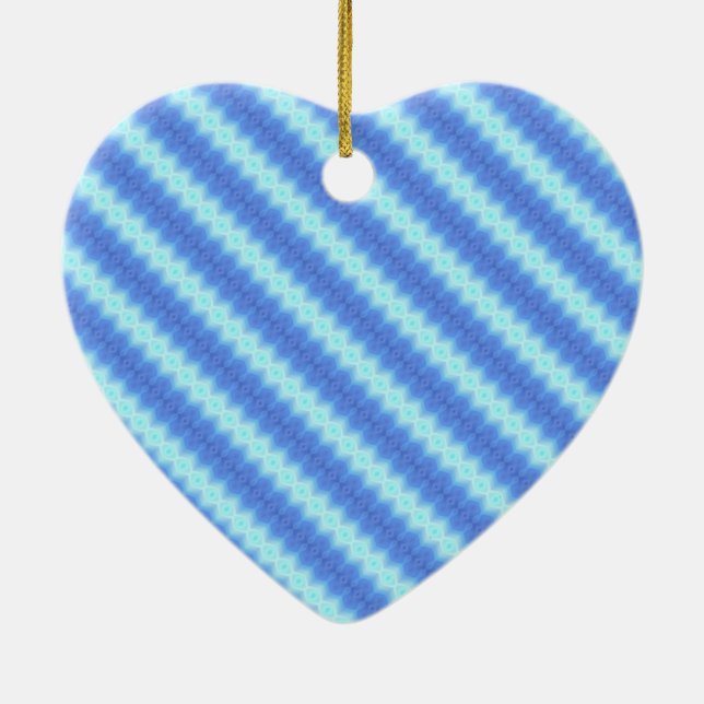 Aqua Blue Knit Crochet Stripe Texture Pattern Ceramic Tree Decoration (Back)