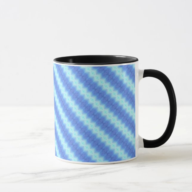 Aqua Blue Knit Crochet Stripe Texture Pattern Mug (Right)