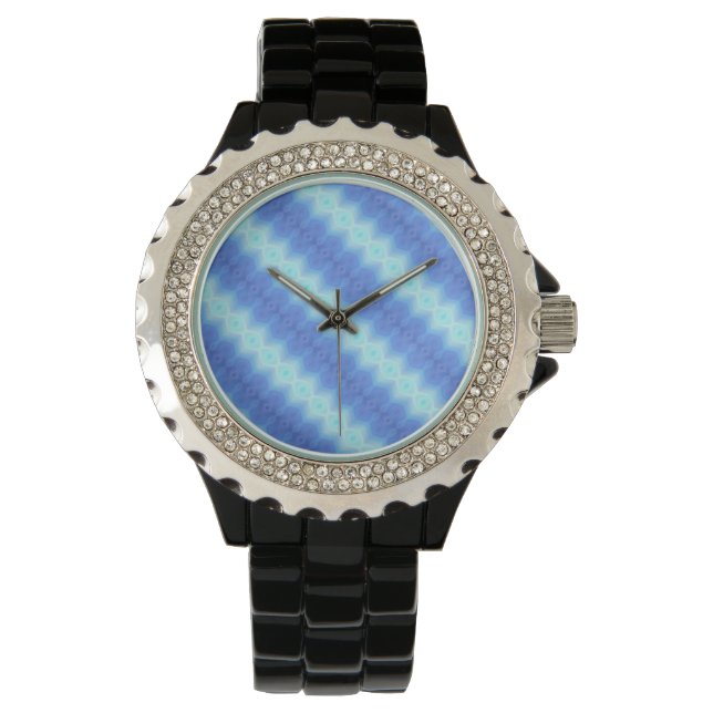Aqua Blue Knit Crochet Stripe Texture Pattern Watch (Front)