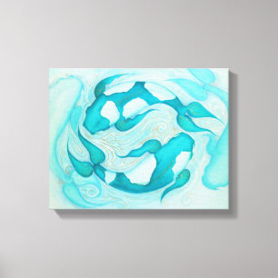 Aqua Blue Koi Carp Relaxing Zen Painting Canvas Print