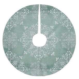 Aqua Blue & Lace Snowflake Design Tree Skirt
