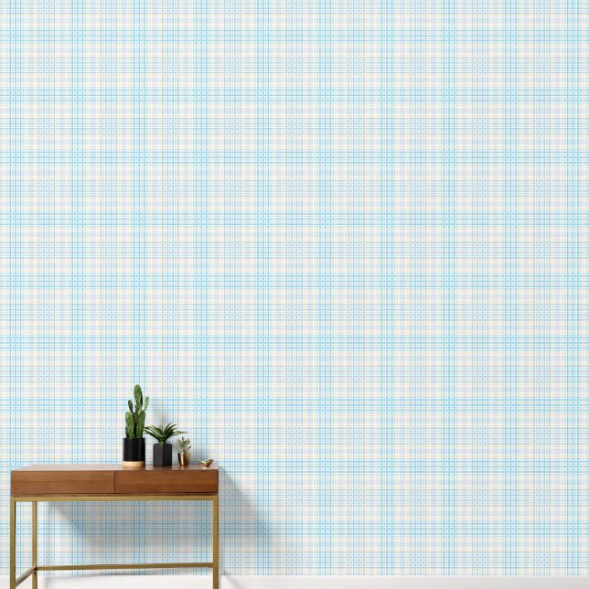 Aqua Blue Lemon Grid Geometric Wallpaper (Hallway)