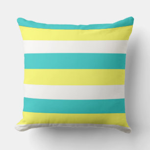 Aqua Blue, Lemon Yellow and White Stripes Cushion