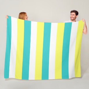 Aqua Blue, Lemon Yellow and White Stripes Fleece Blanket