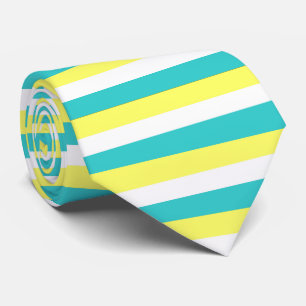 Aqua Blue, Lemon Yellow and White Stripes Tie
