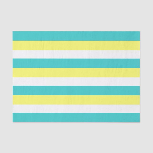 Aqua Blue, Lemon Yellow and White Stripes Tissue Paper (Front)
